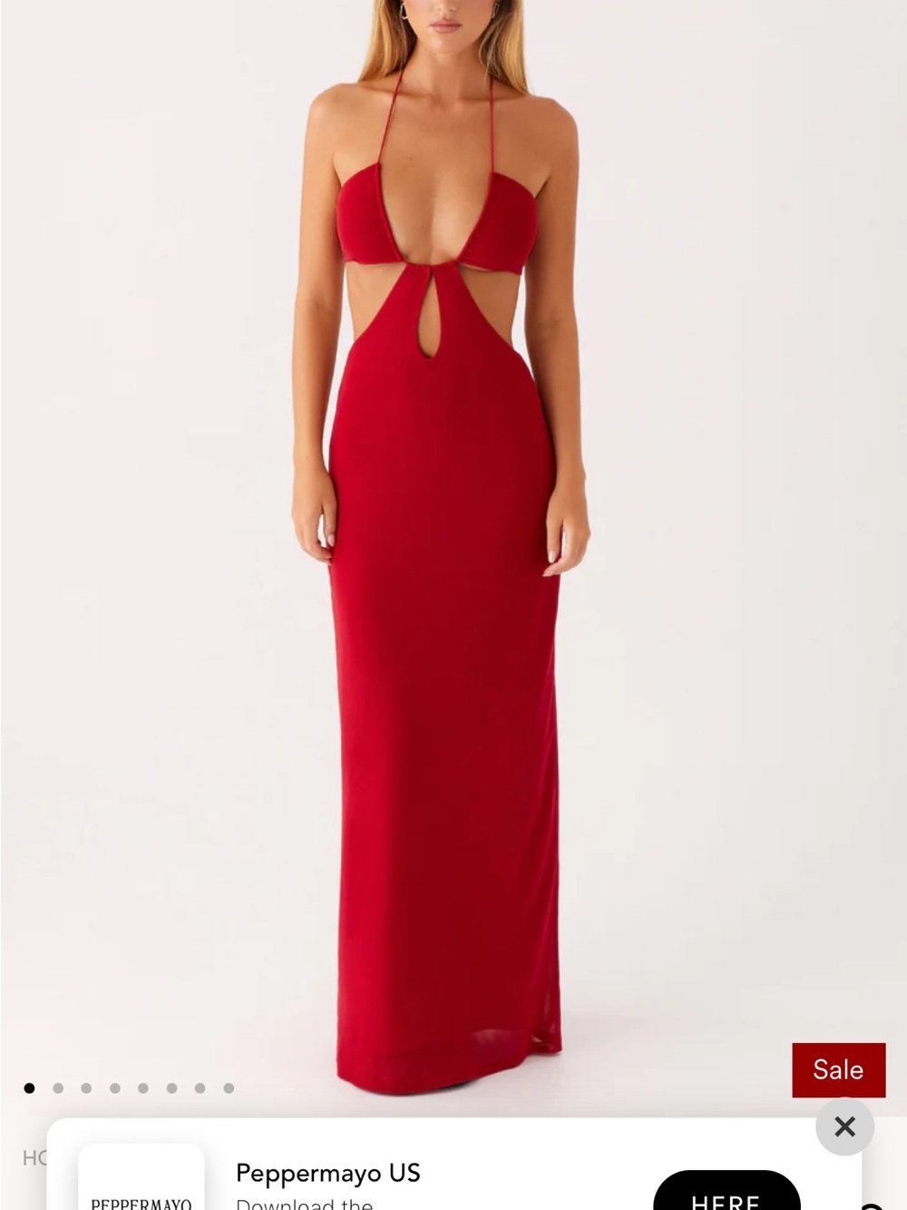 Peppermayo Red Halter Cutout Maxi Dress